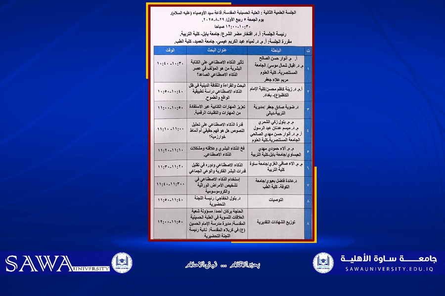جامعتنا تشارك  في مؤتمر العتبة الحسينية المقدسة للذكاء الاصطناعي